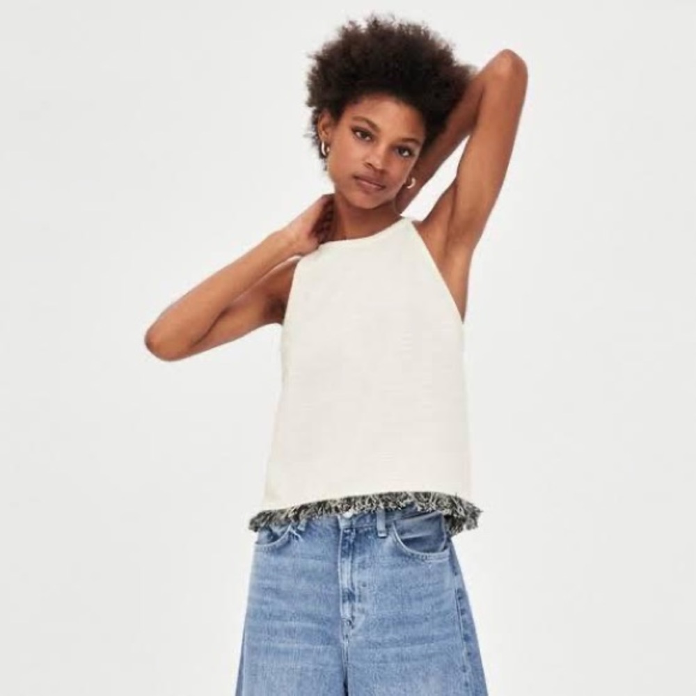 ZARA White with Black Fringe Tank